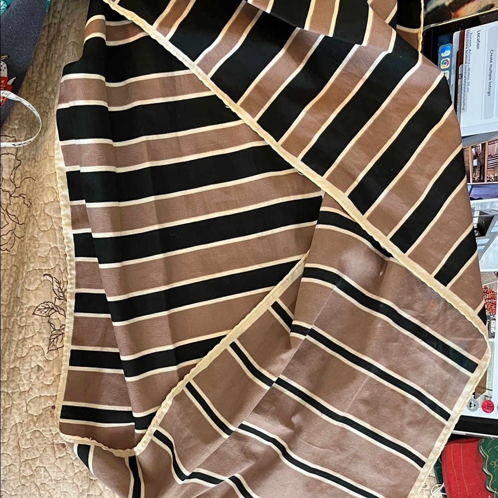 Vera Neumann Striped Black and Brown Scarf